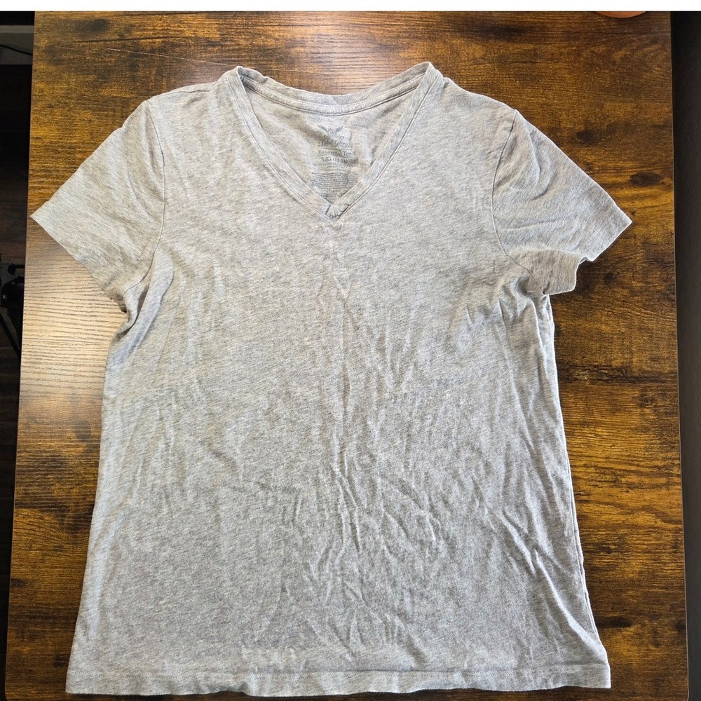 Faded Glory Essential Tee Gray V-Neck Cotton Short Sleeve Shirt Large 12-14